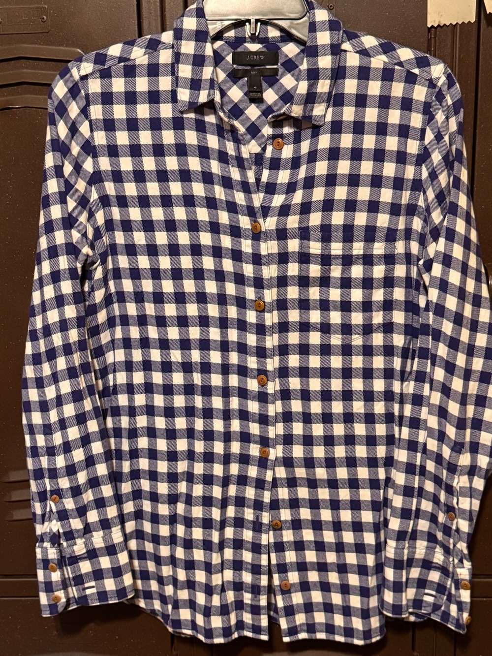 J. Crew Blue and White Check Flannel Button-Down